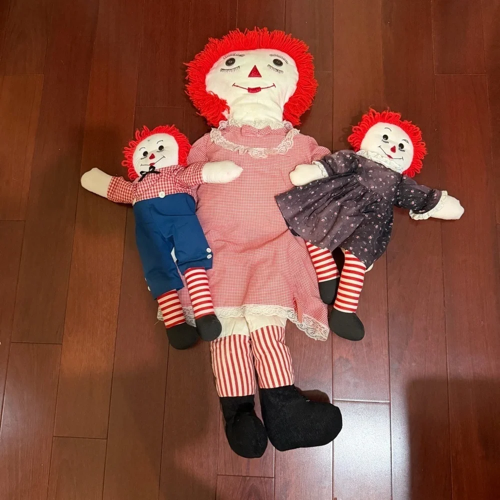 Collectible Trio 1970’s Vintage Raggedy Ann and Andy Doll Set Classic Cloth